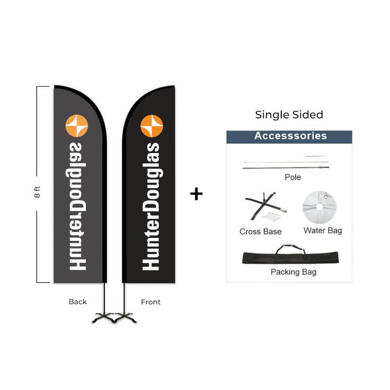 Hunter Douglas Flag Set - 7' x 30" Flag, 8' Pole Kit - Single Sided - Cross Base - Action Flag