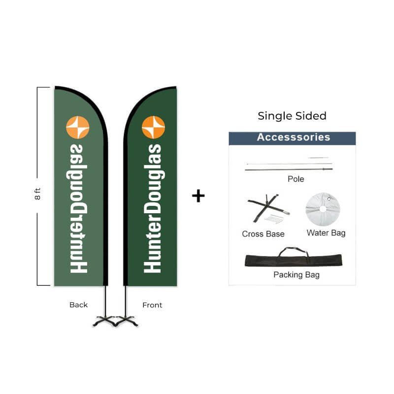 Hunter Douglas Flag Set - 7' x 30" Flag, 8' Pole Kit - Single Sided - Cross Base - Action Flag