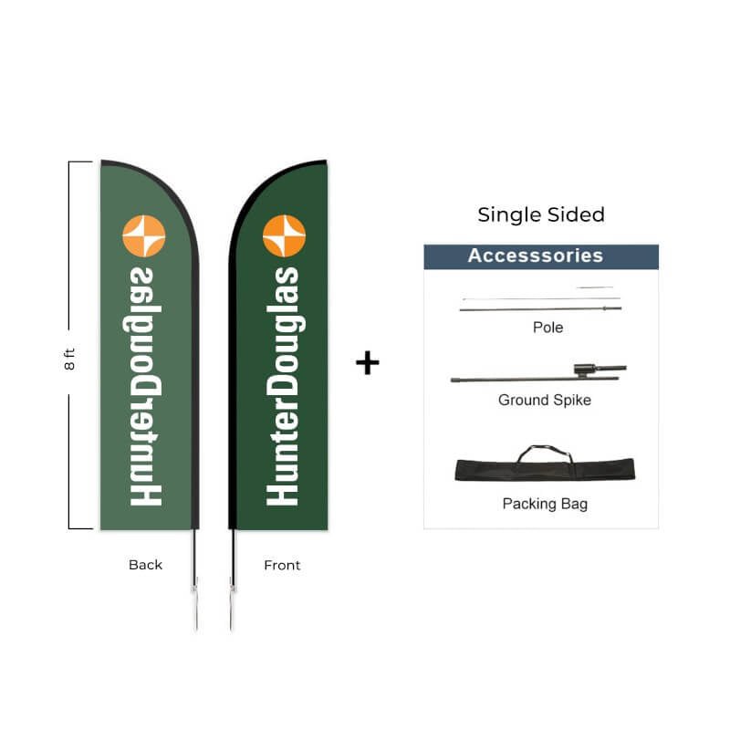 Hunter Douglas Flag Set - 7' x 30" Flag, 8' Pole Kit - Single Sided - Ground Spike - Action Flag