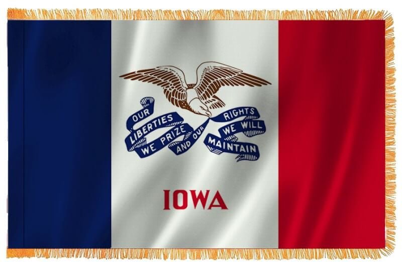 Iowa Nylon Indoor Flag with Sleeve and Fringe - Action Flag
