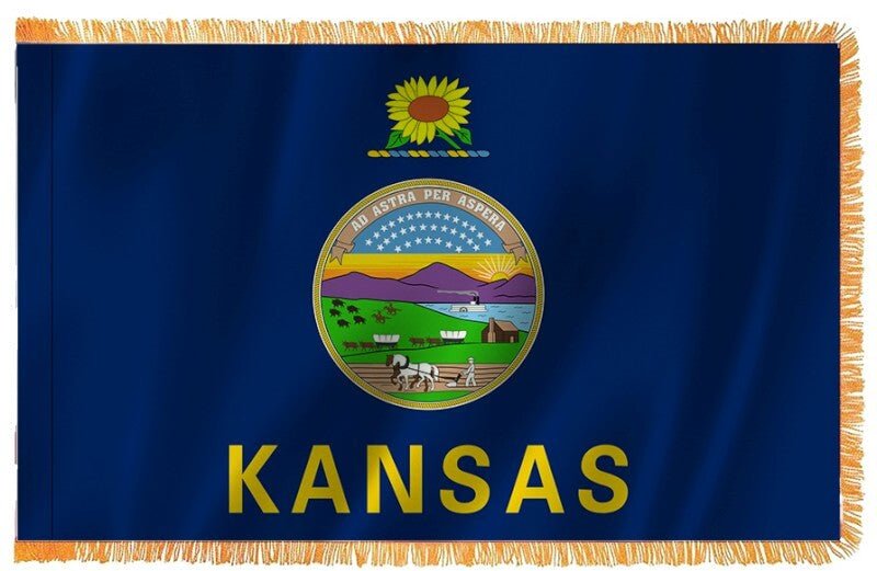 Kansas Nylon Indoor Flag with Sleeve and Fringe - Action Flag