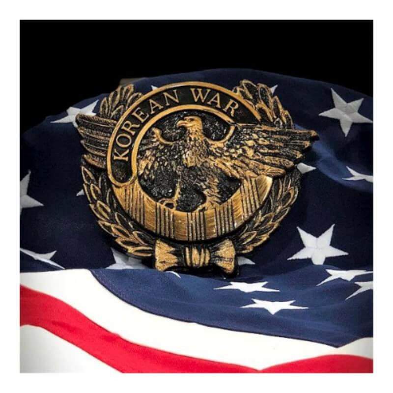 Korean War Eagle Thermoplastic Grave Marker with Rod - Action Flag