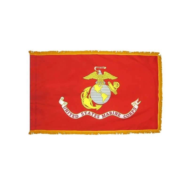 Marine Corps USMC Military Service Indoor/Parade Flag with Pole Sleeve and Fringe - Action Flag