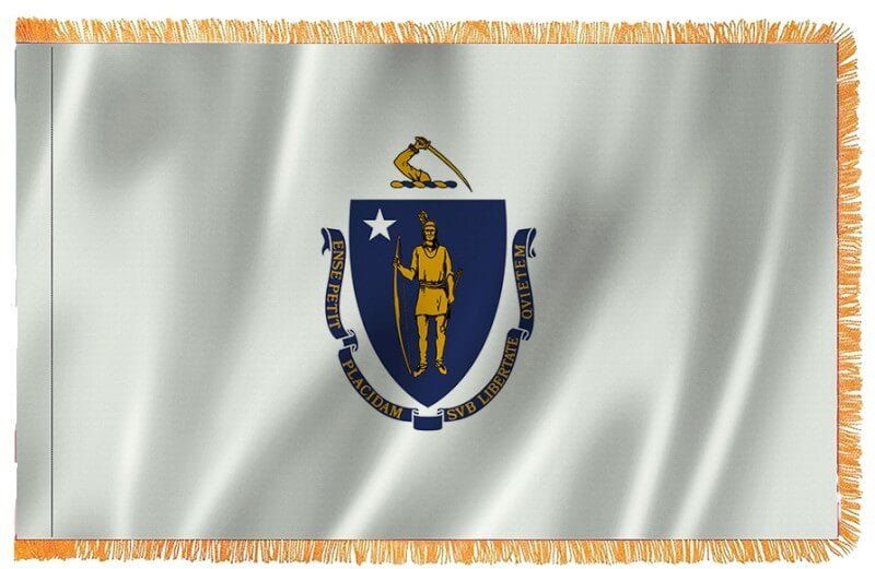 Massachusetts Nylon Indoor Flag with Sleeve and Fringe - Action Flag