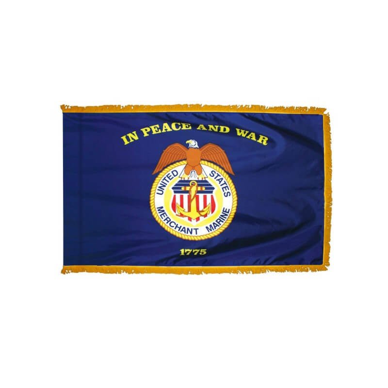 Merchant Marines Military Service Indoor/Parade Flag with Pole Sleeve and Fringe - Action Flag