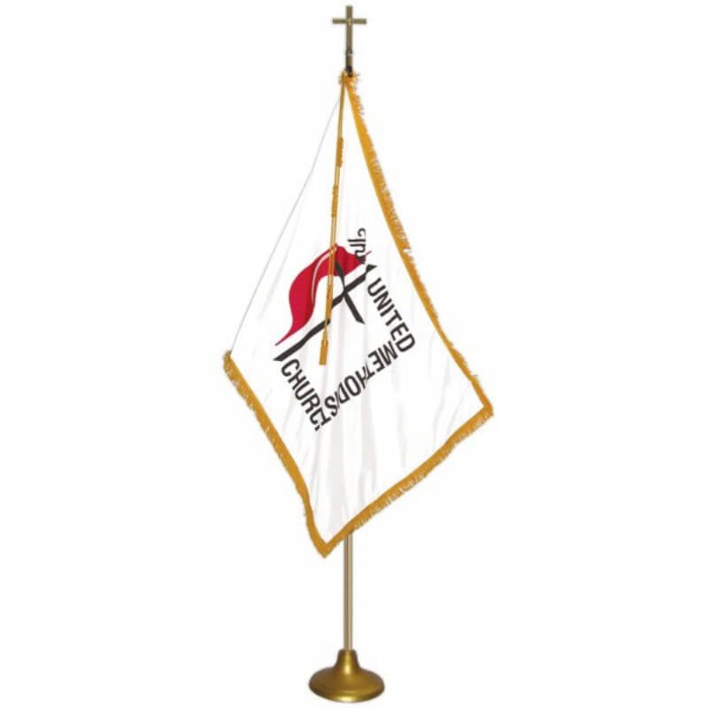 Methodist Nylon Deluxe Gold Aluminum Indoor/Parade Flag And Pole Set. - Action Flag