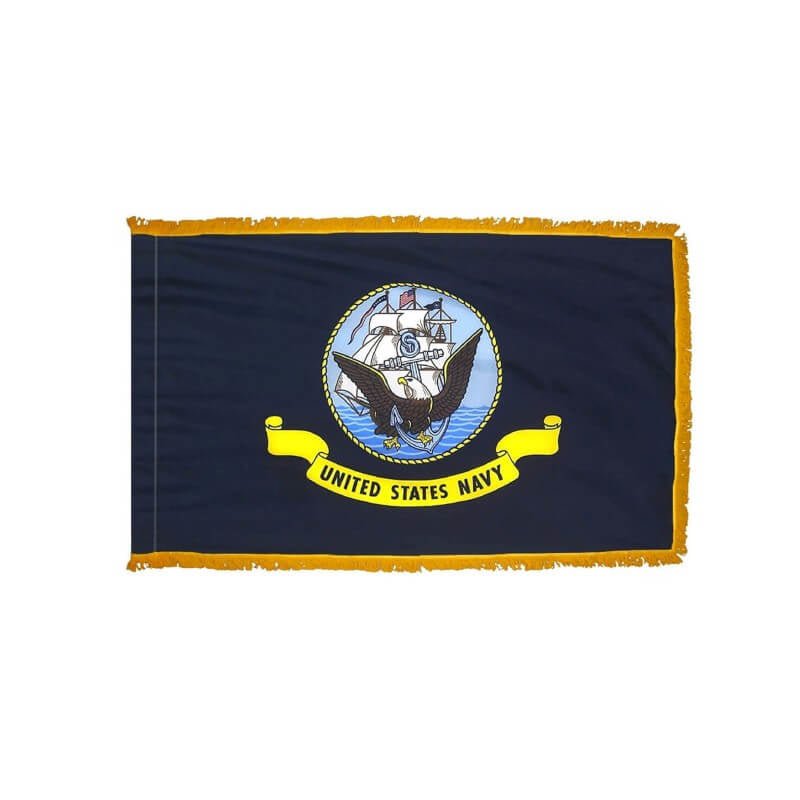 Navy Military Service Indoor/Parade Flag with Pole Sleeve and Fringe - Action Flag