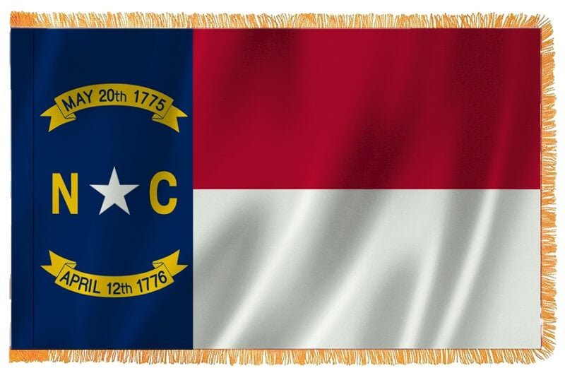 North Carolina Nylon Indoor Flag with Sleeve and Fringe - Action Flag