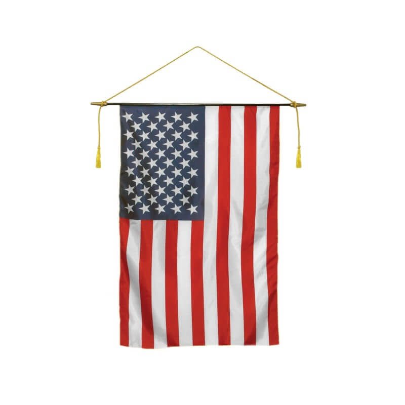 USA Classroom Flag HEMMED with Crossbar, Spear Ends, Cord and Tassels - Action Flag